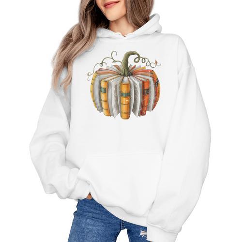 Teachers Students Fall Book Pumpkin Fall Librarians Bookworm Women's Hoodie - teacherstshirts.com UK