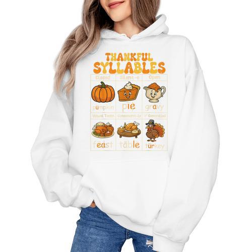 Thankful Syllables Teacher Thanksgiving Educational Kids Women's Hoodie - teacherstshirts.com AU