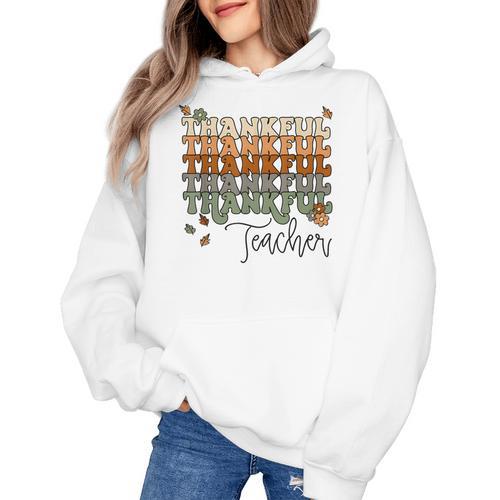 Thankful Teacher Thanksgiving Fall Pumpkin Turkey Women's Hoodie - teacherstshirts.com AU