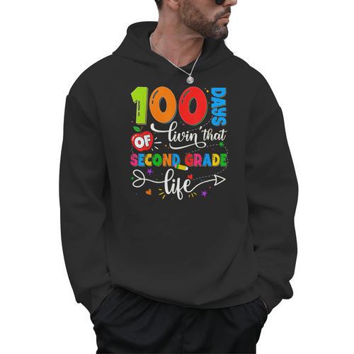100 Days Of Living That 2nd Grade Life Boy Girl Teacher Men Hoodie - teacherstshirts.com