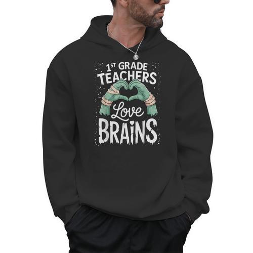 1st Grade Teachers Love Brains Shirt Halloween Teacher Men Hoodie - teacherstshirts.com DE