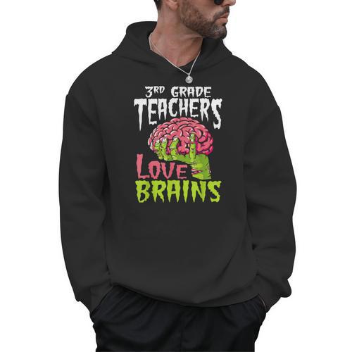 3rd Grade Teachers Love Brains Zombie Teacher Halloween Men Hoodie - teacherstshirts.com AU