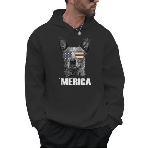 4th July Blue Heeler Dog Merica Patriotic USA Flag Cute Men Hoodie - Bostonterriersmerch.com
