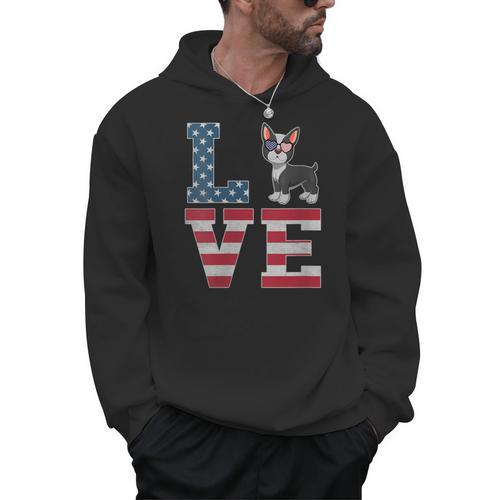 4th Of July Decor Patriotic LOVE Boston Terrier USA Flag Men Hoodie - Bostonterriersmerch.com