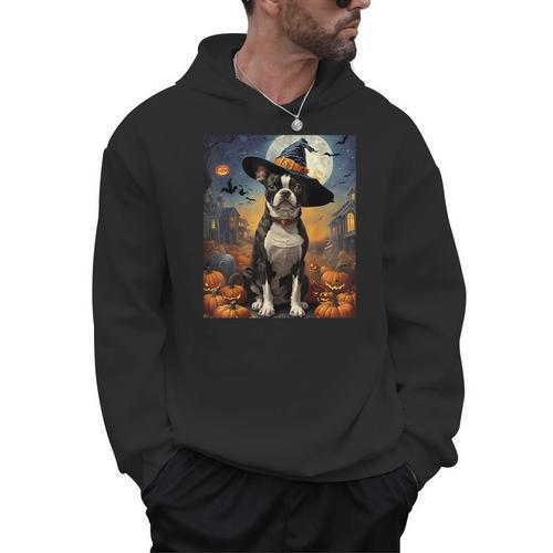 Aesthetic Halloween Boston Terrier Dog Witch Pumpkin For Men Women Kids Men Hoodie - Bostonterriersmerch.com CA