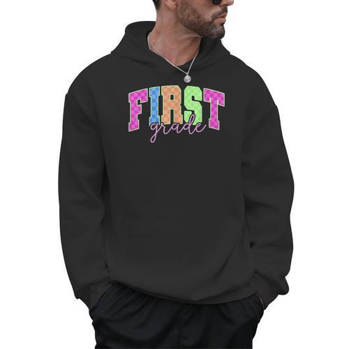 Back To School Neon Checkered First Grade Colorful Teacher Men Hoodie - teacherstshirts.com AU