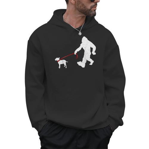 Bigfoot Walking With Bull Terrier Dog Men Hoodie - Bostonterriersmerch.com