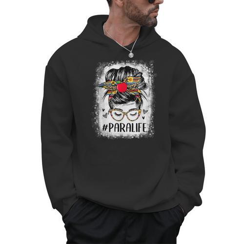 Bleached Teacher Para Life Paraprofessional Cute Messy Bun For Men Women Girls Kids Men Hoodie - teacherstshirts.com UK