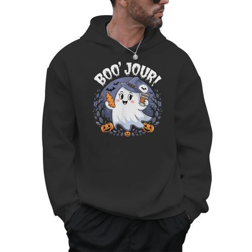 Boo Jour Ghost Halloween French Teacher Cute Coffe Croissant Men Hoodie - teacherstshirts.com UK