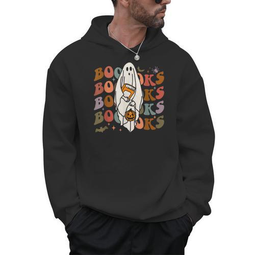 Booooks Ghost Halloween Groovy Vintage Teacher Book Reading Men Hoodie - teacherstshirts.com AU