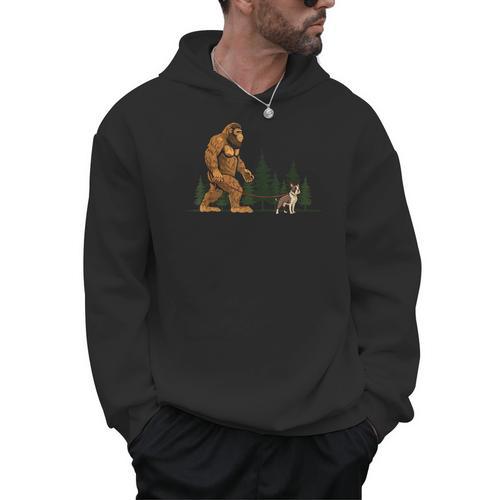 Boston Terrier Bigfoot Dog Walking Dog Mom Dad Kids Men Hoodie - Bostonterriersmerch.com
