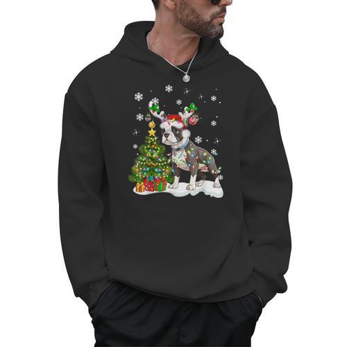 Boston Terrier Christmas Tree Lights Santa Hat Men Hoodie - Bostonterriersmerch.com