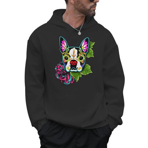Boston Terrier In Day Of The Dead Sugar Skull Dog Men Hoodie - Bostonterriersmerch.com