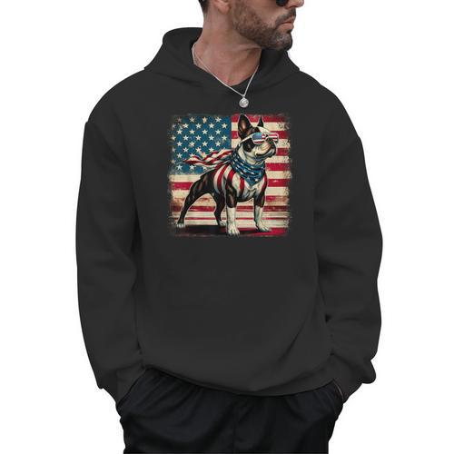 Boston Terrier Dog 4th Of July USA American Flag Patriotic Men Hoodie - Bostonterriersmerch.com