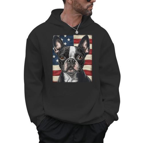 Boston Terrier Dog American Flag 4th Of July Patriotic Puppy Men Hoodie - Bostonterriersmerch.com