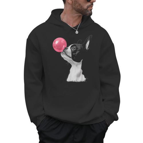 Boston Terrier Dog Blowing Chewing Bubble Gum Pink Men Hoodie - Bostonterriersmerch.com AU