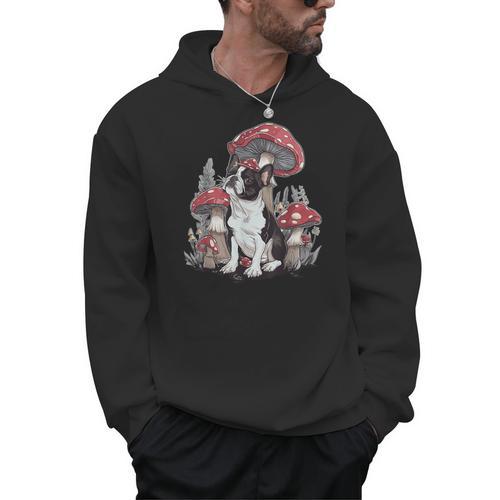Boston Terrier Dog Cottagecore Aesthetic Mushroom Hat Men Hoodie - Bostonterriersmerch.com