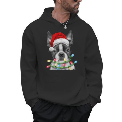 Boston Terrier Dog Santa Christmas Tree Lights Xmas Men Hoodie - Bostonterriersmerch.com