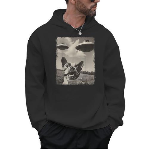 Boston Terrier Dog UFO Alien Extraterrestrial Selfie Men Hoodie - Bostonterriersmerch.com