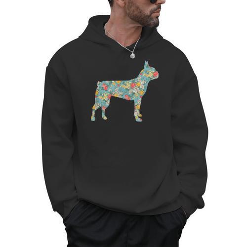 Boston Terrier Flower Silhouette Floral Dog Men Women Girls Kids Men Hoodie - Bostonterriersmerch.com