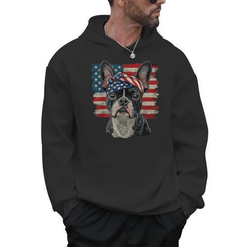 Boston Terrier Patriotic 4th Of July USA American Flag Men Hoodie - Bostonterriersmerch.com