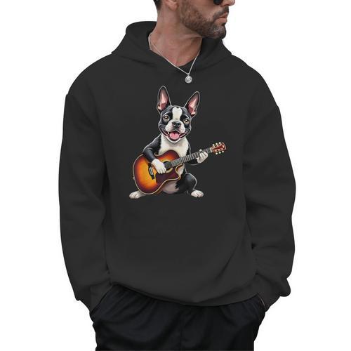 Boston Terrier Playing Guitar Boston Terrier Men Hoodie - Bostonterriersmerch.com