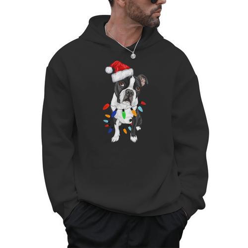 Boston Terrier Santa Christmas Lights Xmas Dog Lover Men Women Kids Men Hoodie - Bostonterriersmerch.com