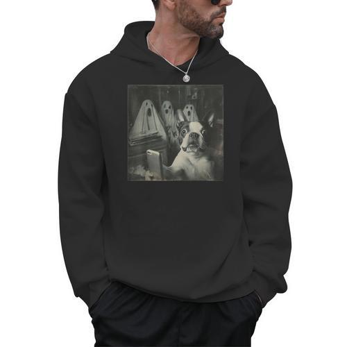 Boston Terrier Selfie With Ghosts Halloween Dog Lover Men Hoodie - Bostonterriersmerch.com