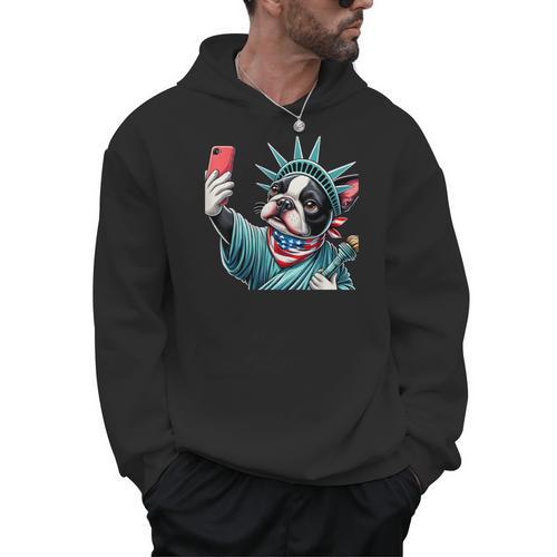 Boston Terrier Selfie Statue Of Liberty 4th Of July American Men Hoodie - Bostonterriersmerch.com