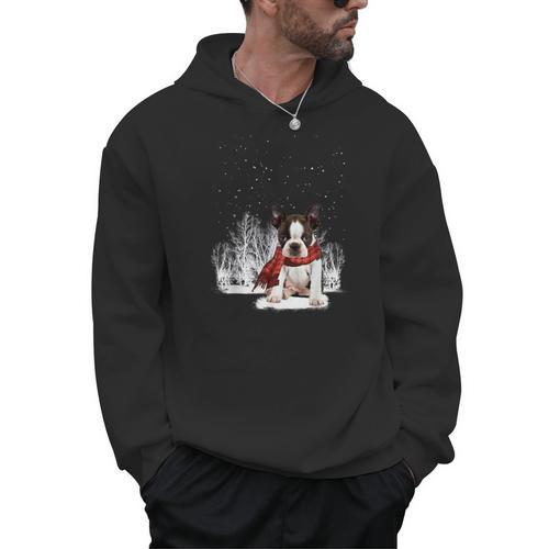 Boston Terrier In The Snow Merry Christmas Winter Men Hoodie - Bostonterriersmerch.com