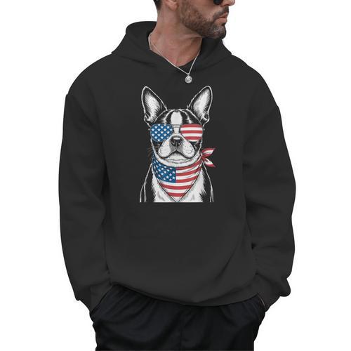 Boston Terrier USA Flag Sunglasses Patriotic 4th Of July Men Hoodie - Bostonterriersmerch.com