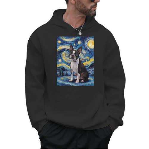 Boston Terrier Van Gogh Starry Night Men Hoodie - Bostonterriersmerch.com