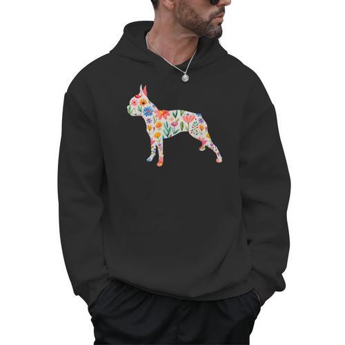 Boston Terrier Watercolor Flowers Men Hoodie - Bostonterriersmerch.com