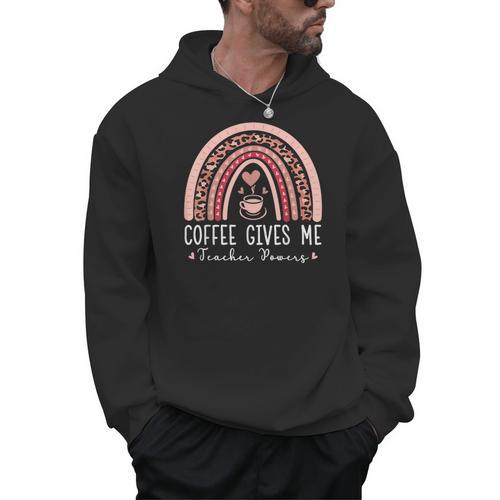 Coffee Gives Me Teacher Powers Leopard Rainbow Teacher Men Hoodie - teacherstshirts.com UK