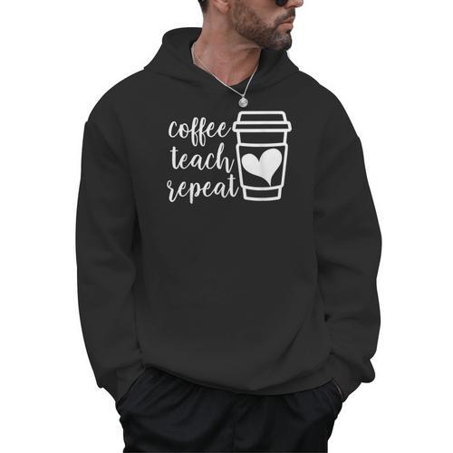Coffee Teach Repeat Women's Misses Plus Size Teacher Men Hoodie - teacherstshirts.com AU