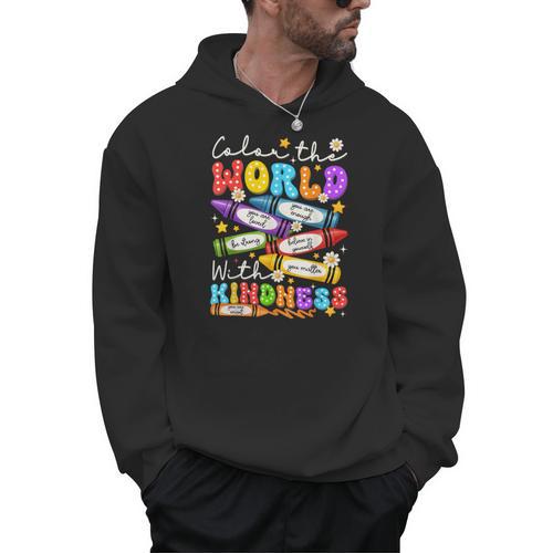 Color The World With Kindness Crayon Positivity Teacher Men Hoodie - teacherstshirts.com DE