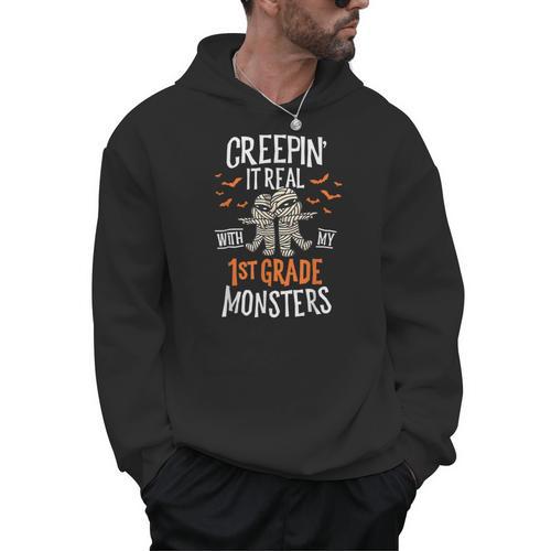 Creepin It Real With My 1st Grade Monsters Halloween Teacher Men Hoodie - teacherstshirts.com CA