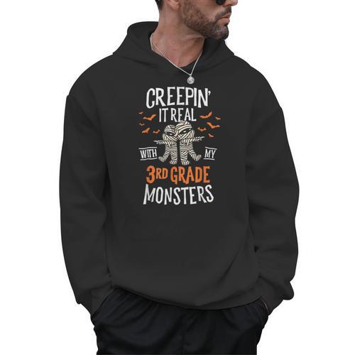 Creepin It Real With My 3rd Grade Monsters Halloween Teacher Men Hoodie - teacherstshirts.com CA