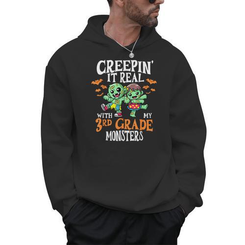 Creepin It Real Monster School 3rd Grade Teacher Halloween Men Hoodie - teacherstshirts.com CA