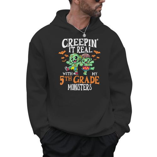 Creepin It Real Monster School 5th Grade Teacher Halloween Men Hoodie - teacherstshirts.com CA