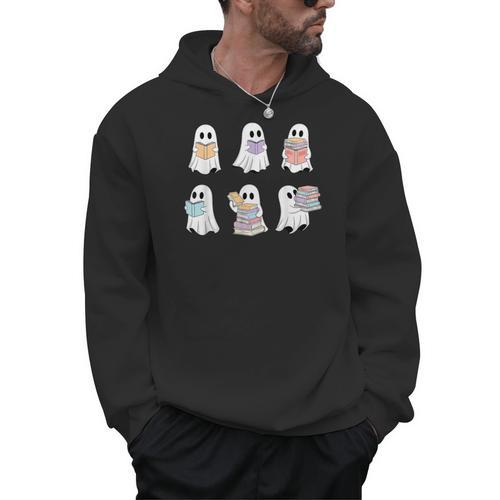 Cute Boo Ghost Reading Books Halloween Librarian Teacher Kid Men Hoodie - teacherstshirts.com CA
