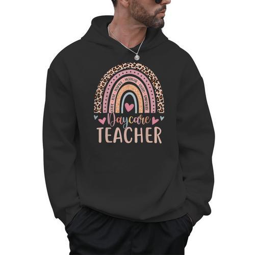 Cute Daycare Teacher Rainbow Leopard Print Childcare Worker Men Hoodie - teacherstshirts.com AU