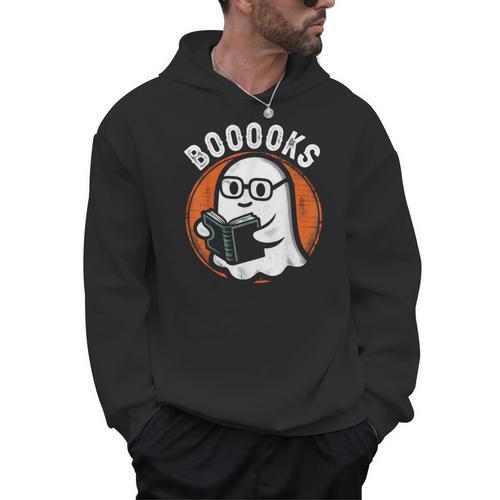 Cute Ghost Book Reading Books Lover Retro Halloween Teacher Men Hoodie - teacherstshirts.com AU
