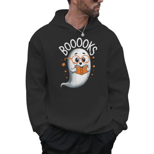 Cute Ghost Book Reading Halloween Teacher Men Hoodie - teacherstshirts.com AU