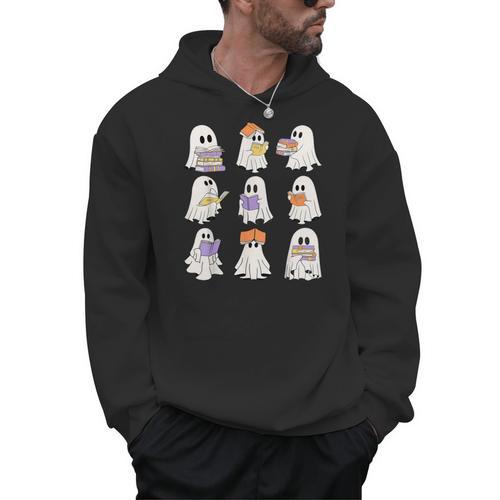 Cute Ghost Reading Books Teacher Halloween Reading Men Women Kids Men Hoodie - teacherstshirts.com CA