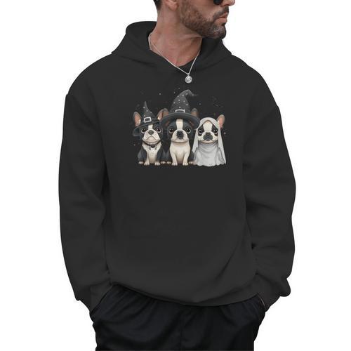Cute Halloween Boston Terrier Dogs Witch Hat Ghost Dog For Men Women Kids Men Hoodie - Bostonterriersmerch.com