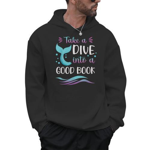 Cute Mermaid Librarian Teacher Dive Into A Good Book Reading Men Hoodie - teacherstshirts.com