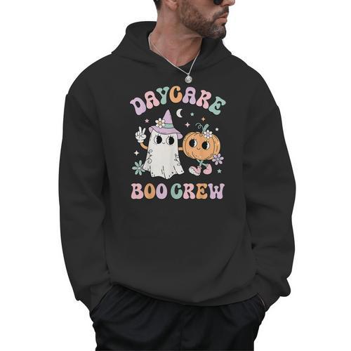 Daycare Boo Crew Groovy Halloween Floral Ghost Kid Teacher Men Hoodie - teacherstshirts.com CA