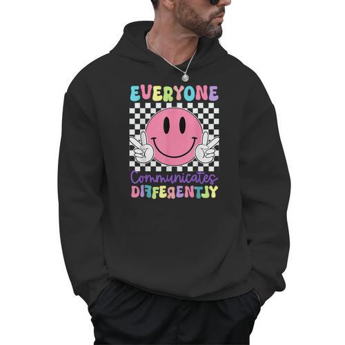 Everyone Communicates Differently Autism Awareness Teacher Men Hoodie - teacherstshirts.com DE