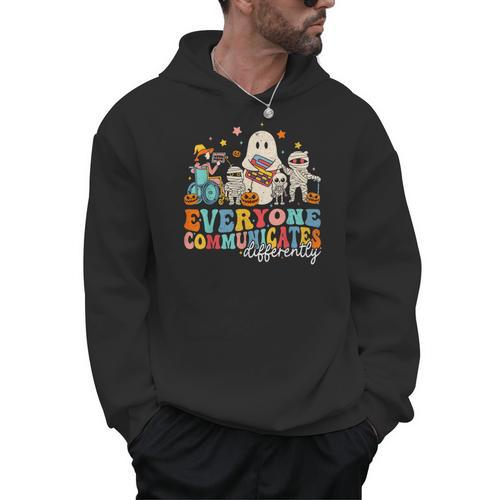 Everyone Communicates Differently Halloween SLP Sped Teacher Men Hoodie - teacherstshirts.com UK